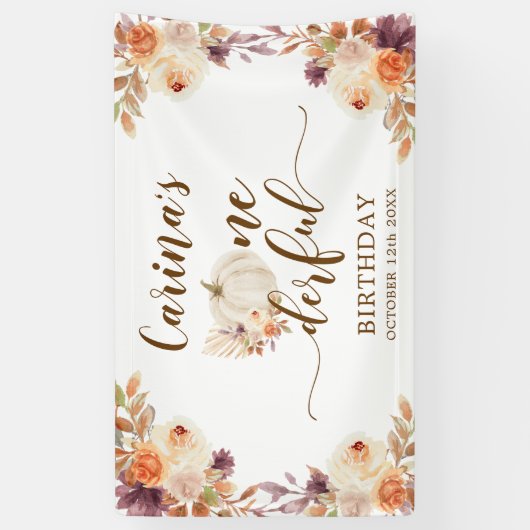 Herfst rustieke Boho pompoen Onederful Verjaardag Spandoek (Verticaal)