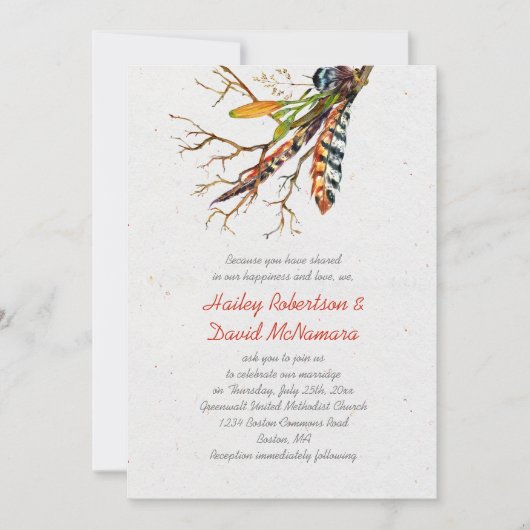 Herfst rustieke boho veren wijnstokken bruiloft | kaart (Voorkant)