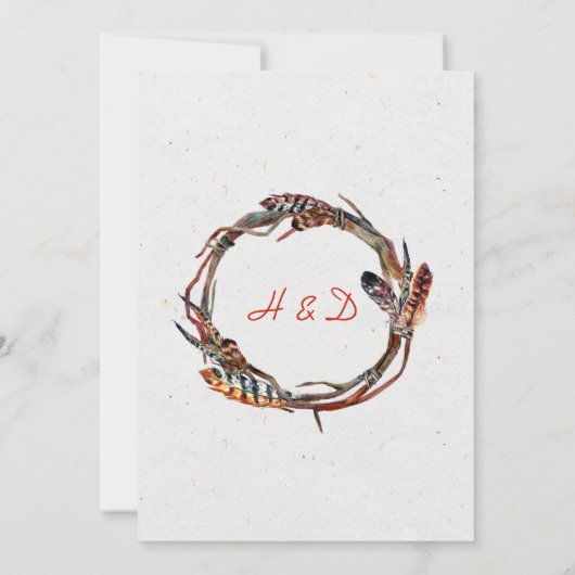 Herfst rustieke boho veren wijnstokken bruiloft | kaart (Achterkant)