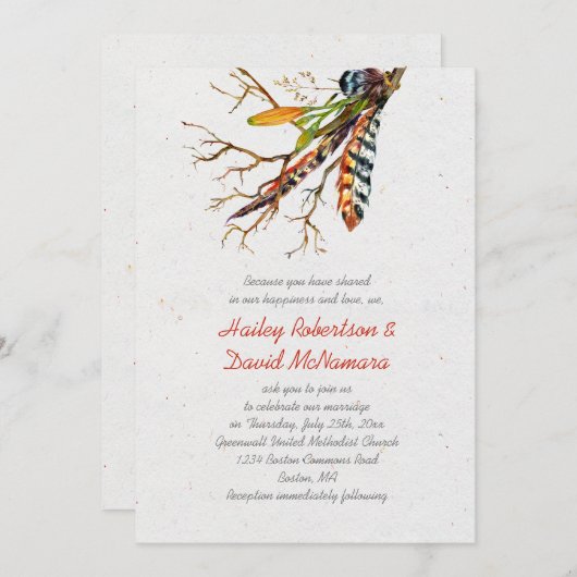 Herfst rustieke boho veren wijnstokken bruiloft | kaart (Voorkant / Achterkant)