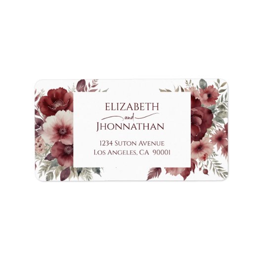 Herfst Rustieke Bourgondische Bloemen Waterverf Br Etiket (Voorkant)