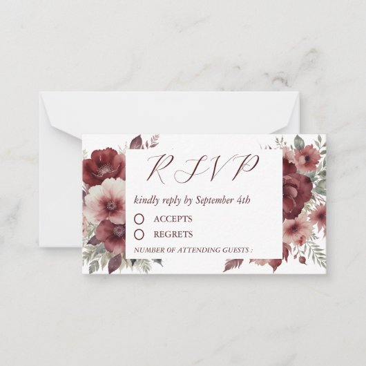 Herfst Rustieke Bourgondische Bloemen Waterverf RS Notitiekaartje (Voorkant)