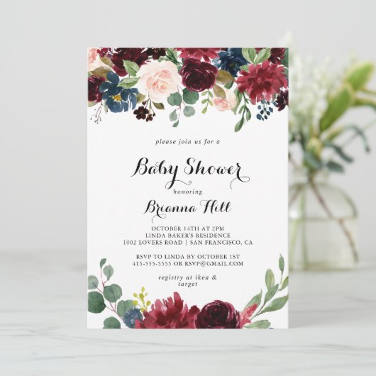 Herfst rustieke Bourgondische kalligrafie Baby sho Kaart (Staand voorkant)