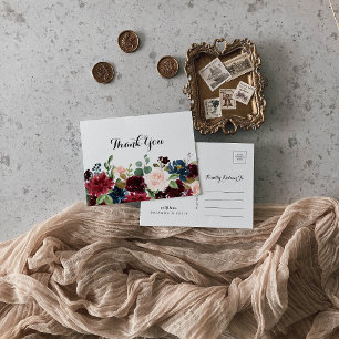 Herfst rustieke Bourgondische kalligrafie Dank u Briefkaart