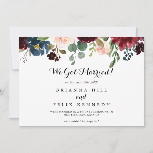 Herfst rustieke Bourgondische kalligrafie Elopemen Aankondiging (Voorkant)