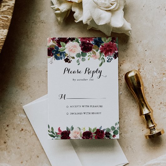 Herfst Rustieke Bourgondische Moderne Kalligrafie  RSVP Kaartje