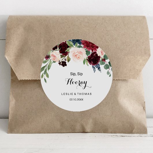 Herfst rustieke Bourgondische slok vakantie bruilo Ronde Sticker