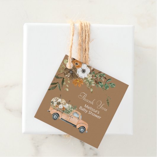 Herfst rustieke bruine bloemenpompoen dank u bedankjes labels (In situ)