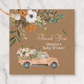 Herfst rustieke bruine bloemenpompoen dank u bedankjes labels (Voorkant)
