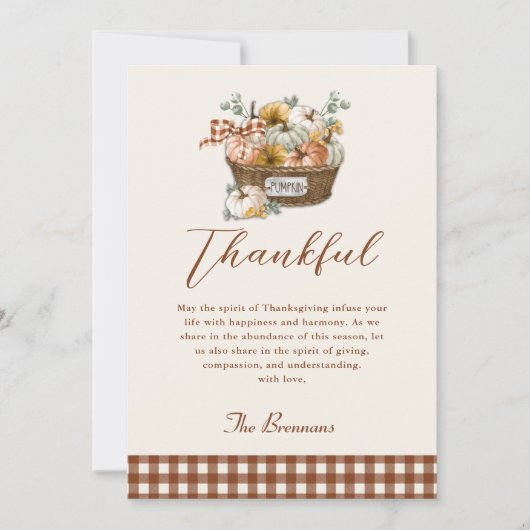 Herfst rustieke dankbare pompoen geruite Thanksgiv Feestdagenkaart (Voorkant)