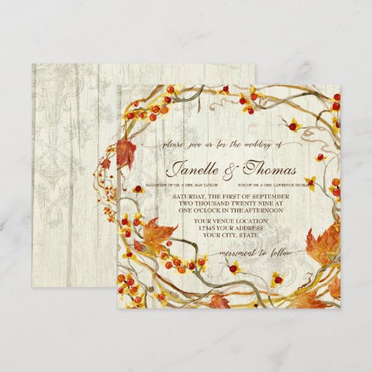 Herfst rustieke elegante hout boho Bossen bruilof Kaart (Voorkant / Achterkant)