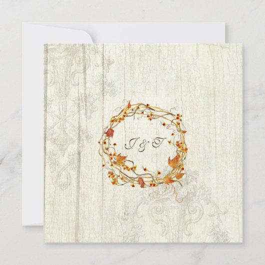 Herfst rustieke elegante hout boho Bossen bruilof Kaart (Achterkant)