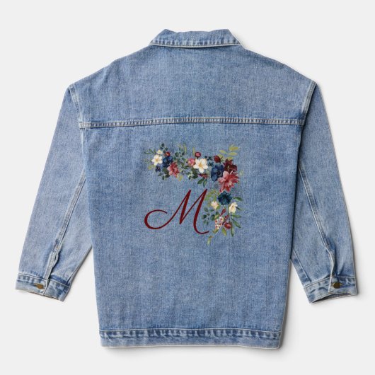Herfst rustieke Florals Monogram Aangepast Initiaa Denim Jacket (Achterkant)