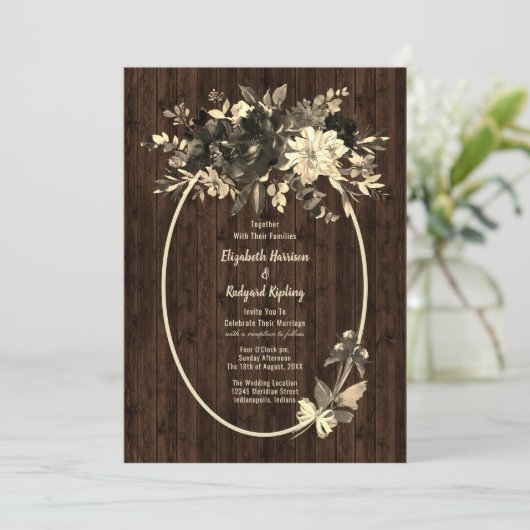 Herfst rustieke gedroogde bloemen spray bruiloft kaart (Staand voorkant)