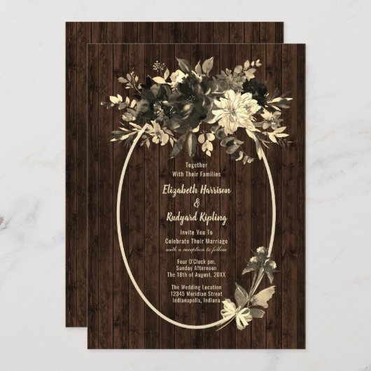 Herfst rustieke gedroogde bloemen spray bruiloft kaart (Voorkant / Achterkant)