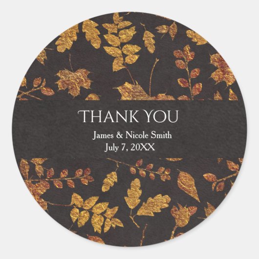 Herfst rustieke gouden bladeren elegante bruiloft  ronde sticker (Voorkant)