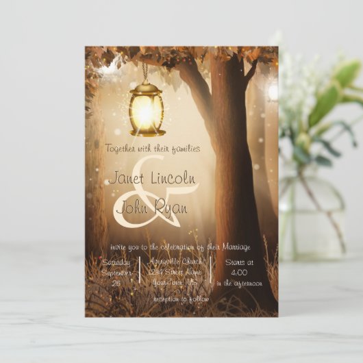 Herfst rustieke herfstboom bruiloft kaart (Staand voorkant)