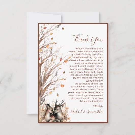 Herfst rustieke herten bruiloft Collectie Bedankkaart (Voorkant)