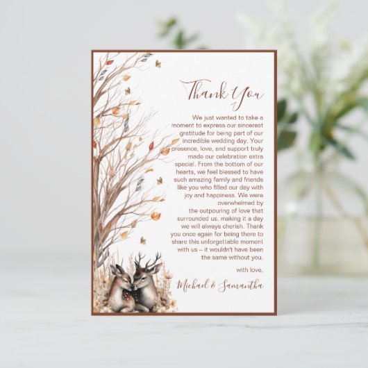 Herfst rustieke herten bruiloft Collectie Bedankkaart (Staand voorkant)