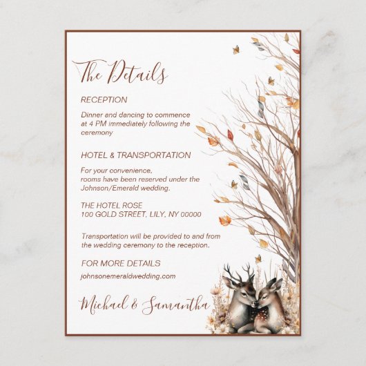 Herfst rustieke herten bruiloft Collectie Informatiekaartje (Voorkant)