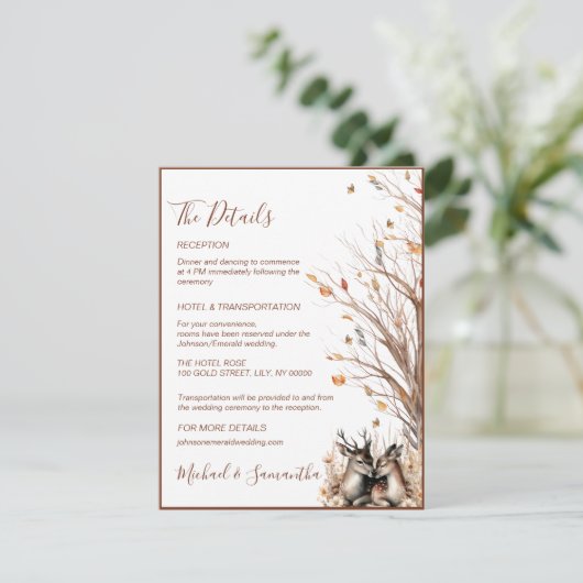 Herfst rustieke herten bruiloft Collectie Informatiekaartje (Staand voorkant)
