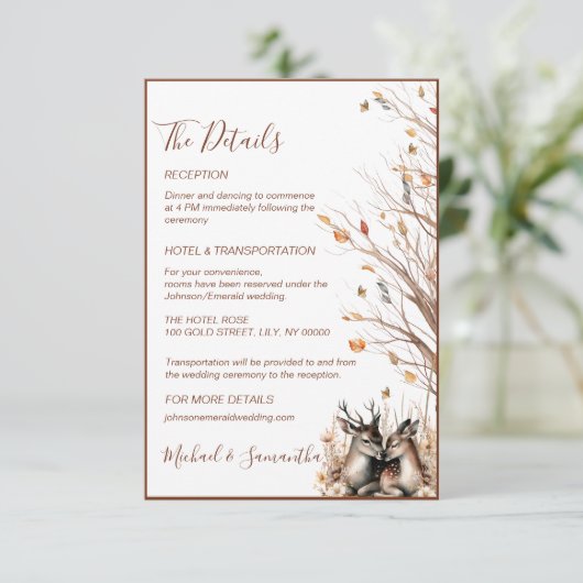 Herfst rustieke herten bruiloft Collectie Informatiekaartje (Staand voorkant)