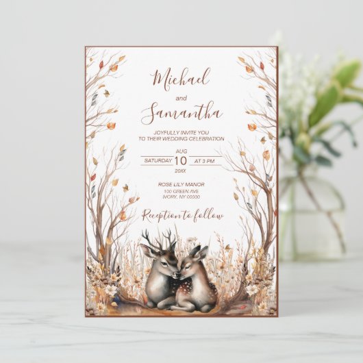 Herfst rustieke herten bruiloft Collectie Kaart (Staand voorkant)