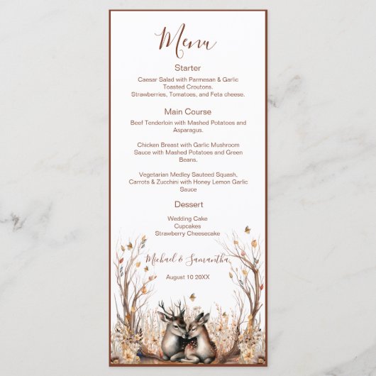 Herfst rustieke herten bruiloft Collectie Menu (Voorkant)