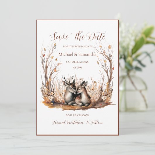 Herfst rustieke herten bruiloft Collectie Save The Date (Staand voorkant)