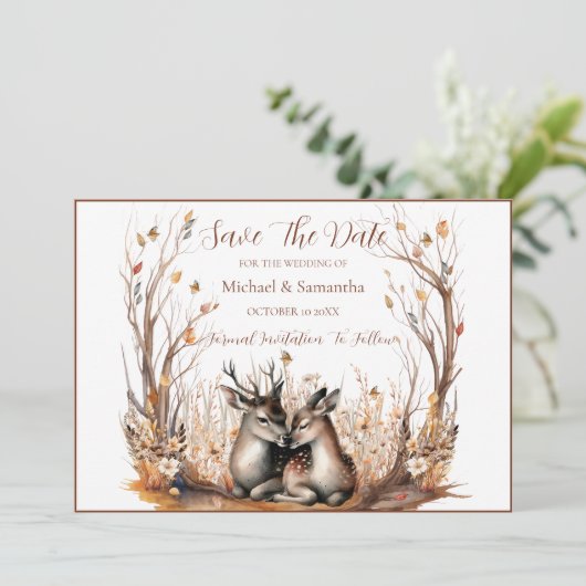 Herfst rustieke herten bruiloft Collectie Save The Date (Staand voorkant)