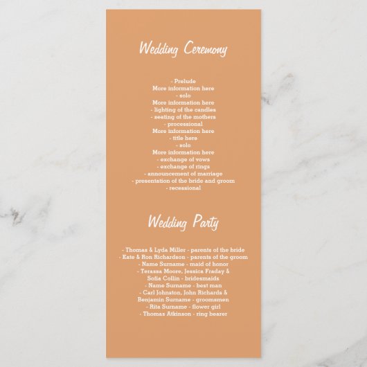 Herfst rustieke huwelijksprogramma's programmakaart (Achterkant)