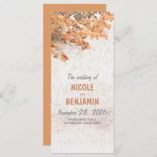 Herfst rustieke huwelijksprogramma's programmakaart (Voorkant / Achterkant)