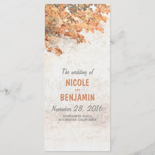 Herfst rustieke huwelijksprogramma's programmakaart (Voorkant)