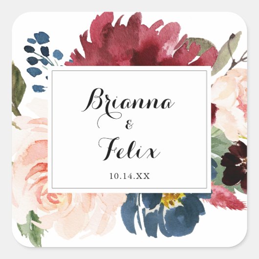 Herfst rustieke kalligrafie bruiloft envelop afdic vierkante sticker (Voorkant)