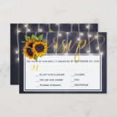 Herfst rustieke marine zonnebloemen bruiloft scrip RSVP kaartje (Voorkant / Achterkant)