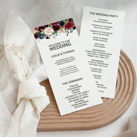 Herfst rustieke oogverblindende Bourgondische brui Programmakaart