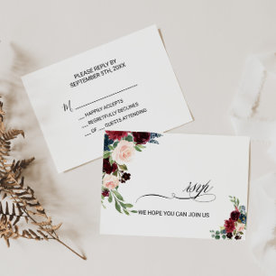 Herfst rustieke oogverblindende Bourgondische brui RSVP Kaartje