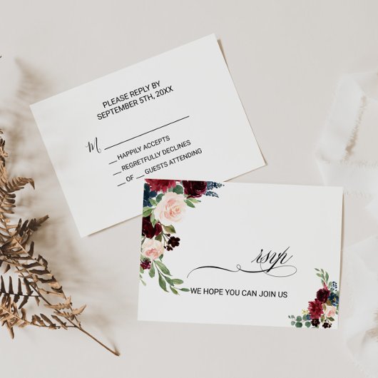 Herfst rustieke oogverblindende Bourgondische brui RSVP Kaartje