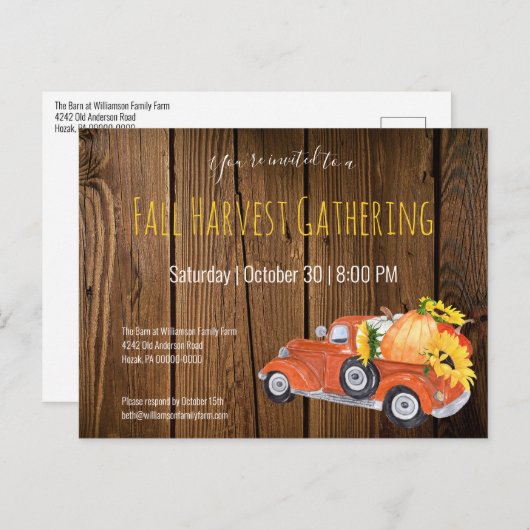 Herfst rustieke pick-up truck pompoenen Herfst par Uitnodiging Briefkaart (Voorkant / Achterkant)