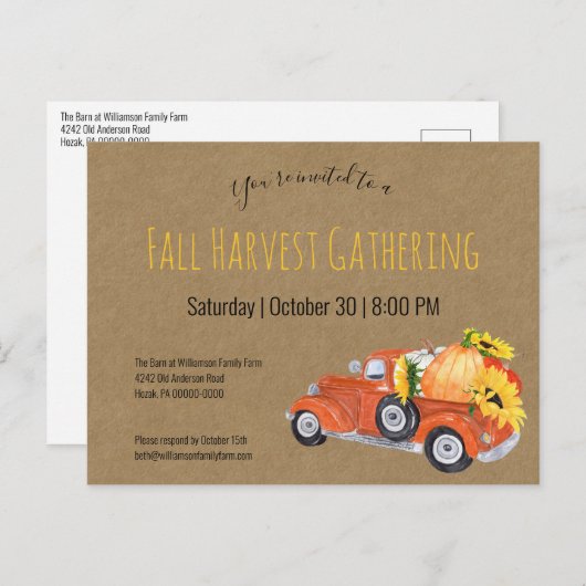 Herfst rustieke pick-up truck pompoenen Herfst par Uitnodiging Briefkaart (Voorkant / Achterkant)
