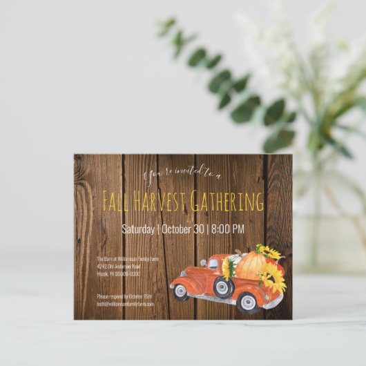 Herfst rustieke pick-up truck pompoenen Herfst par Uitnodiging Briefkaart (Staand voorkant)