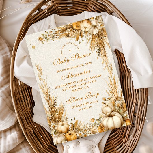 Herfst Rustieke Pompoen Baby shower Kaart