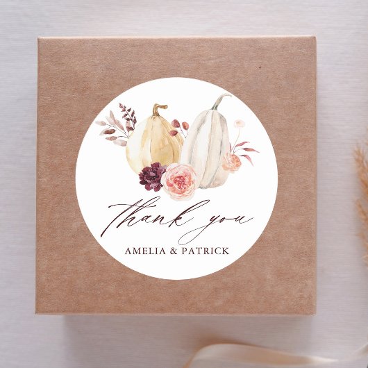 Herfst rustieke pompoen herfstbruiloft bedankt ronde sticker