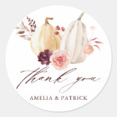 Herfst rustieke pompoen herfstbruiloft bedankt ronde sticker (Voorkant)