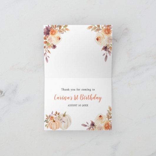 Herfst rustieke pompoen Onederful Verjaardag Gevou Bedankkaart (Binnen)