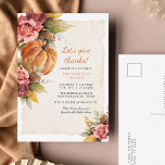 Herfst rustieke pompoen Thanksgiving uitnodiging<br><div class="desc">Laten we bedankt geven met dit herfst pompoen rustic Thanksgiving Dinner Invitation briefkaart dat u gemakkelijk kunt aanpassen. Met een roompompoen en een moderne typografie met roestvrij herfst. Voor verdere aanpassing,  te klikken gelieve de "pas verder"verbinding aan en ons ontwerphulpmiddel te gebruiken om deze sjabloon te wijzigen.</div>