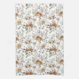 Herfst rustieke pompoenen en bloemen theedoek