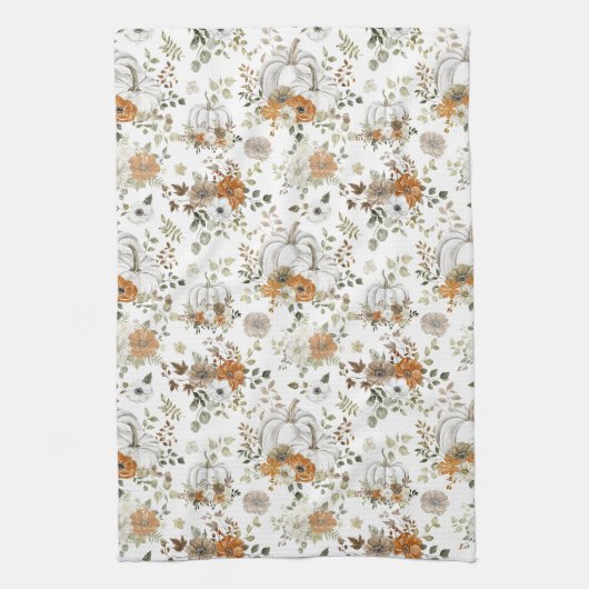 Herfst rustieke pompoenen en bloemen theedoek (Verticaal)