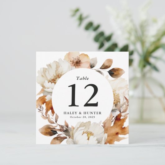 Herfst Rustieke Waterverf Bloementabel Nummers Save The Date (Staand voorkant)