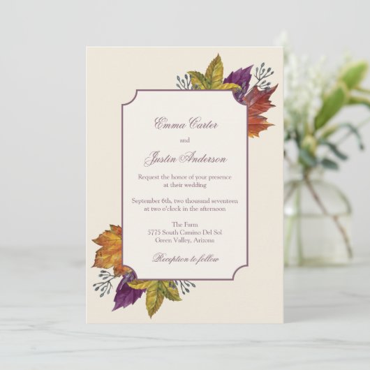 Herfst rustieke Waterverf herfstbladeren bruiloft Kaart (Staand voorkant)